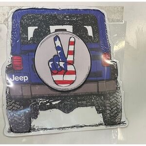 Jeep Blue and Red Peace Sign size is 11x11 new in wrapper
